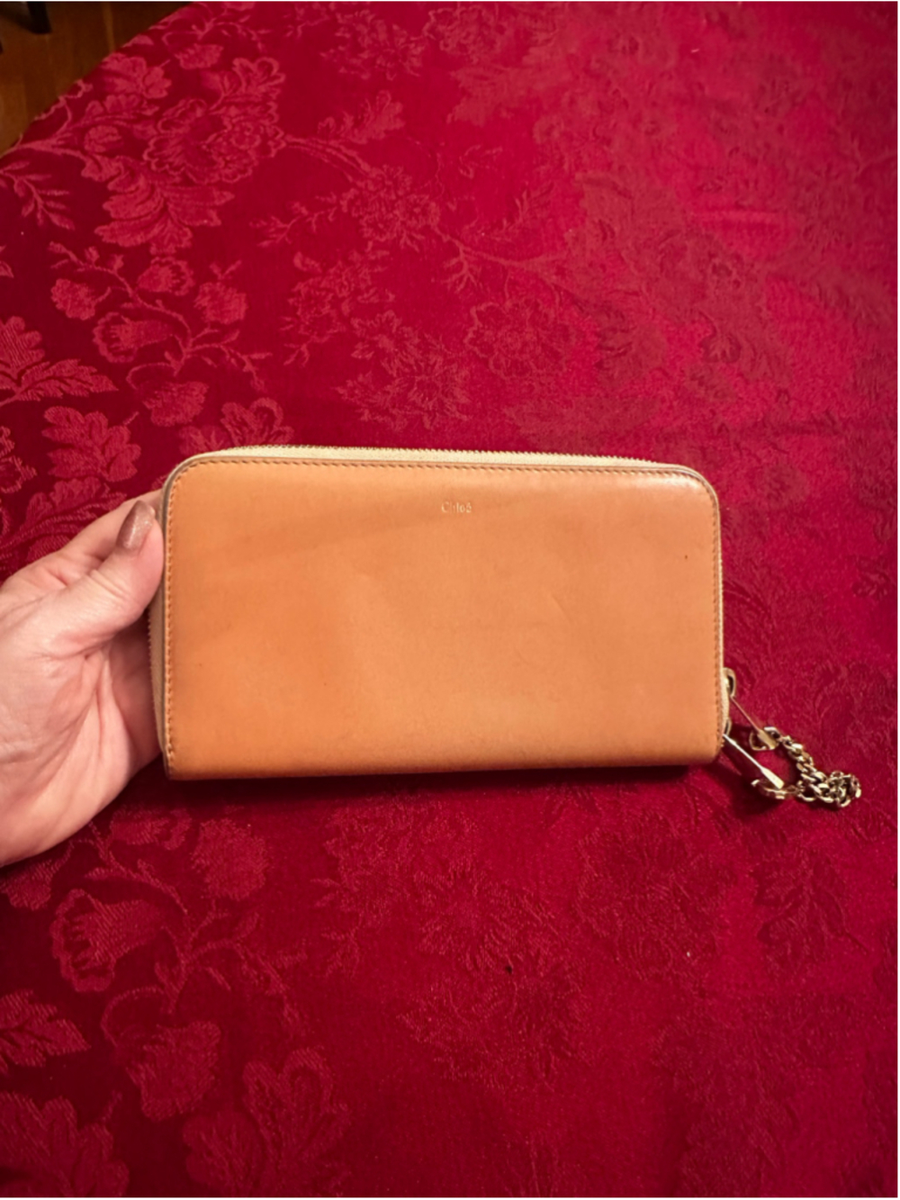 Chloe Tan & Gold Leather Zip Around Long Wallet